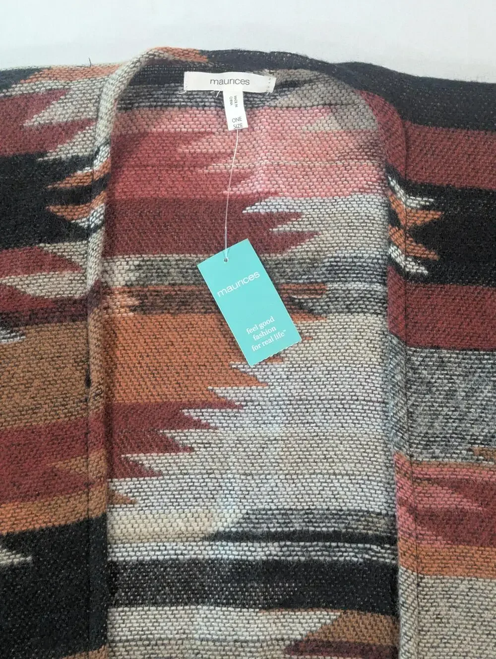 Maurices Shawl Wrap Womens One Size Brown Aztec Southwestern Fringe Tassel Knit